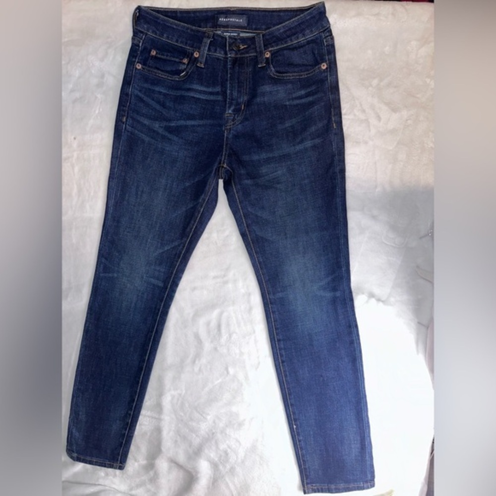 Aeropostale AERO Women Super Skinny Denim Jeans Blue Mid Rise Dark Wash Sz 30/30